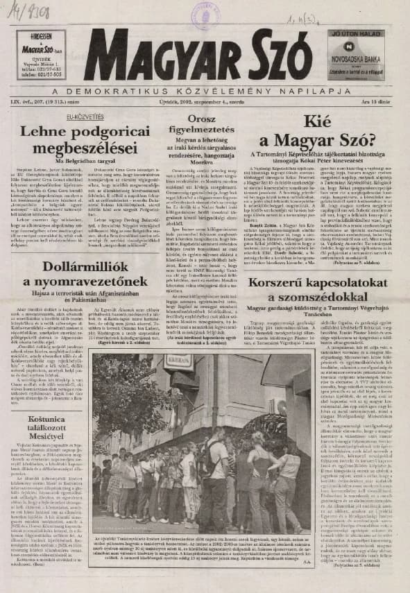 Magyar Szó, 59. évf. 2002. szeptember 4. 207. sz. 1–16. oldal