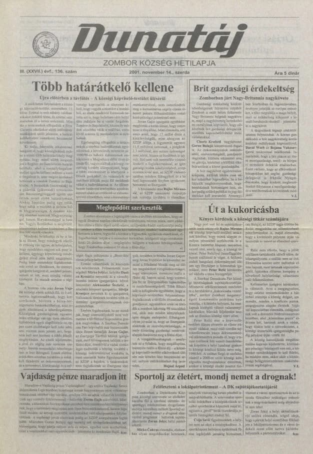 Dunatáj, 3. évf. 2001. november 14. 136. sz.
