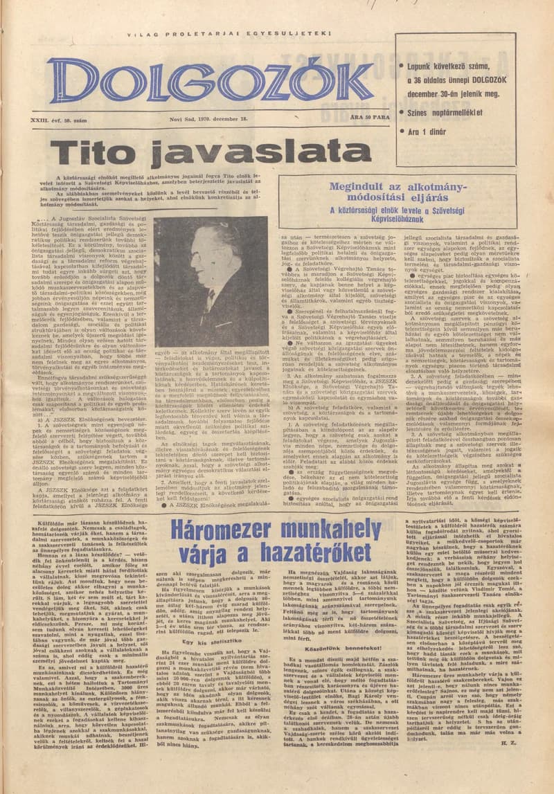 Dolgozók, 24. évf. 1970. december 18. 50. sz.
