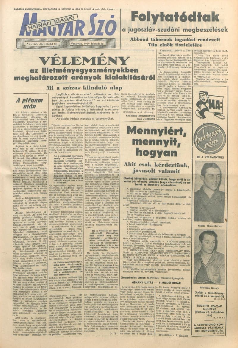 Magyar Szó, 16. évf. 1959. február 15. 38. sz. 1–22. oldal