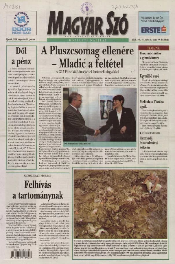 Magyar Szó, 63. évf. 2006. augusztus 18. 191. sz. 1–20. oldal