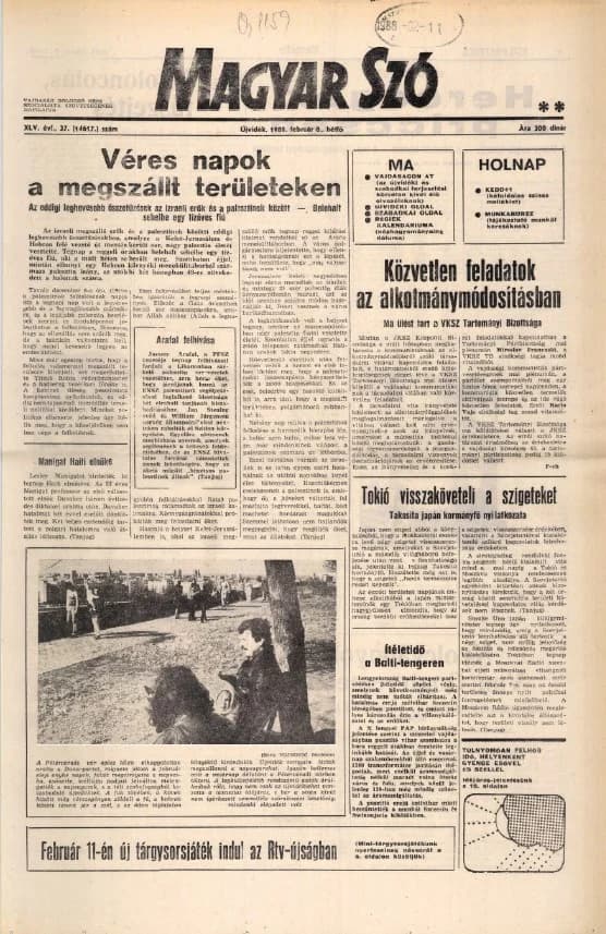 Magyar Szó, 45. évf. 1988. február 8. 37. sz. 1–20. oldal