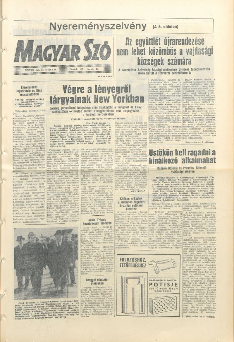 Magyar Szó, 28. évf. 1971. január 15. 13. sz. 1–12. oldal