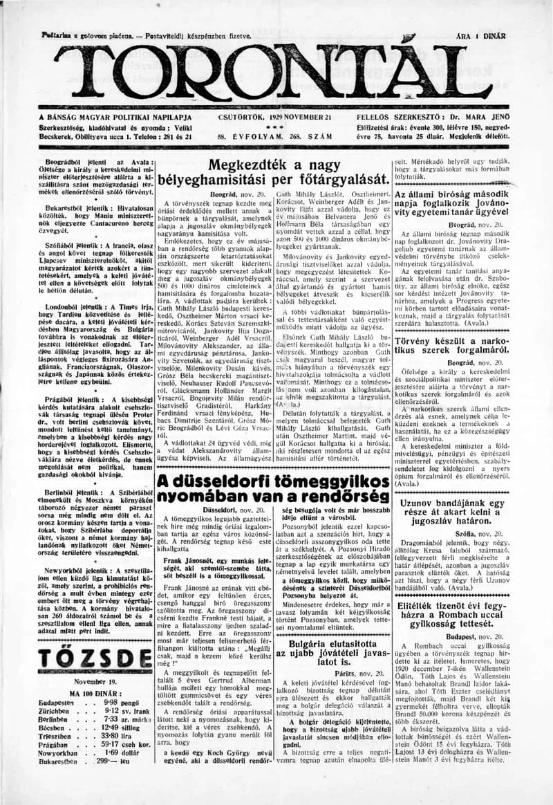 Torontál, 58. évf. 1929. november 21. 268. sz.