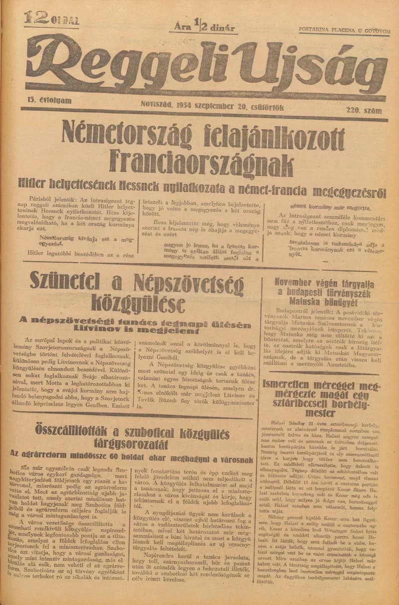 Reggeli Újság, 15. évf. 1934. szeptember 20. 220. sz.