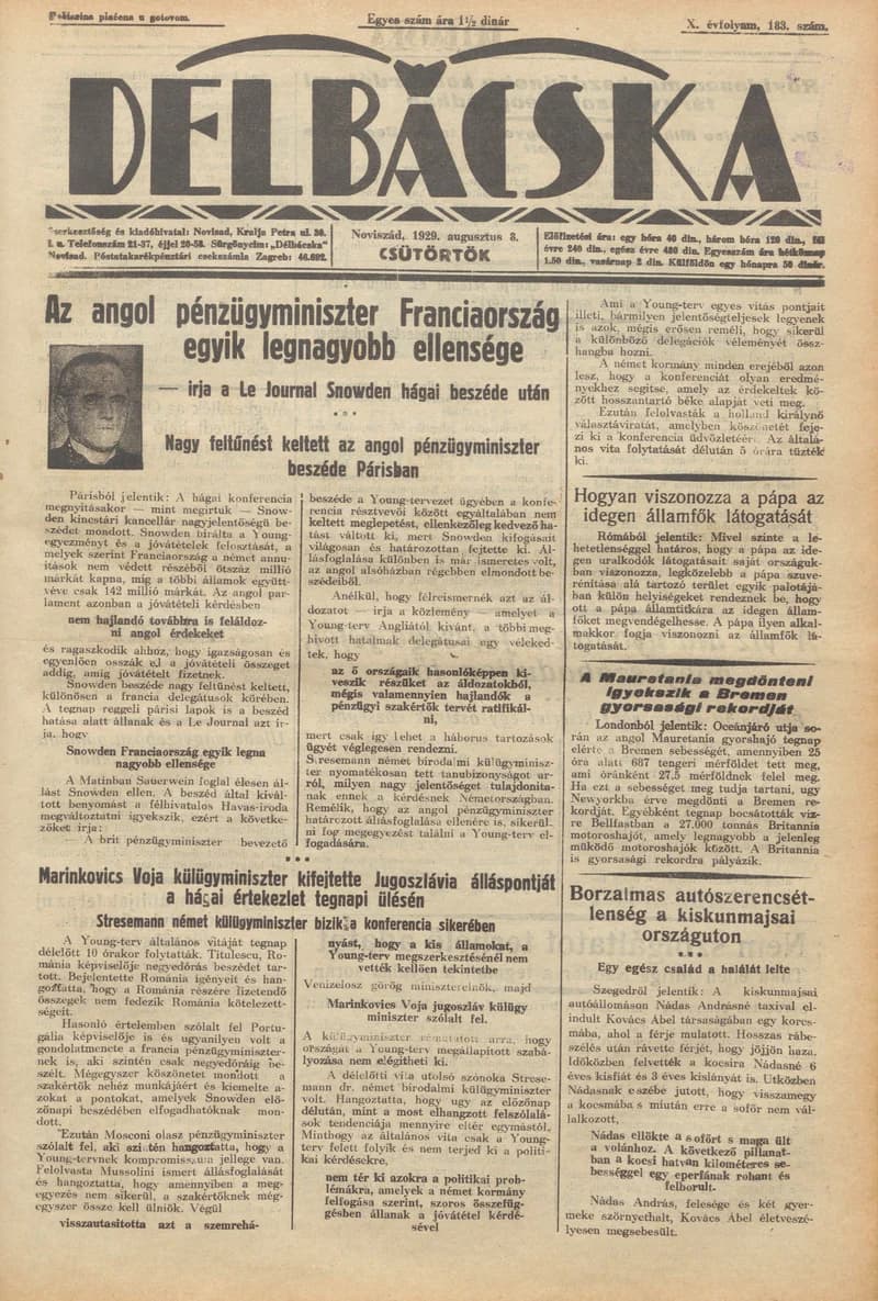 Délbácska, 10. évf. 1929. augusztus 8. 183. sz.