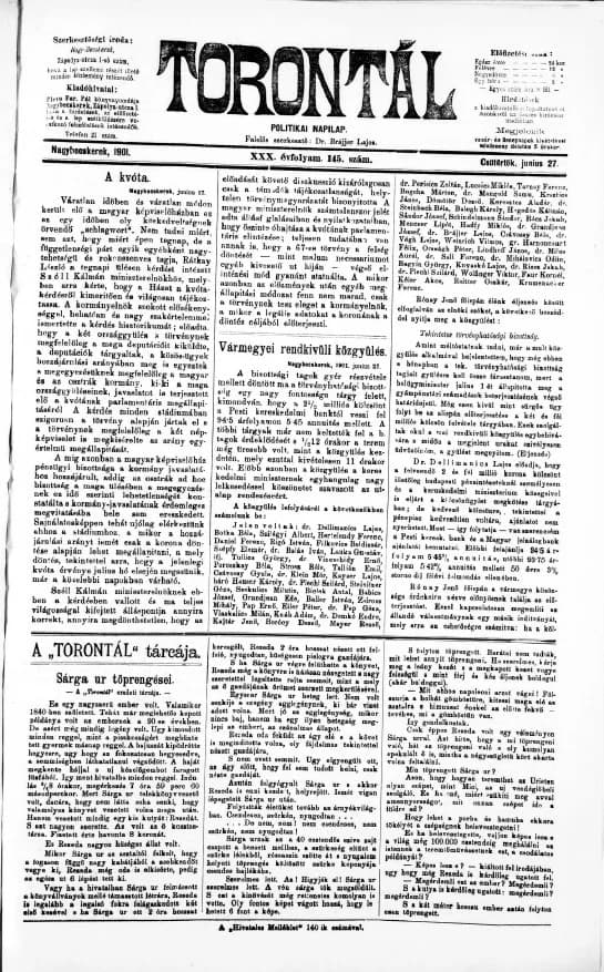 Torontál, 30. évf. 1901. június 27. 145. sz.