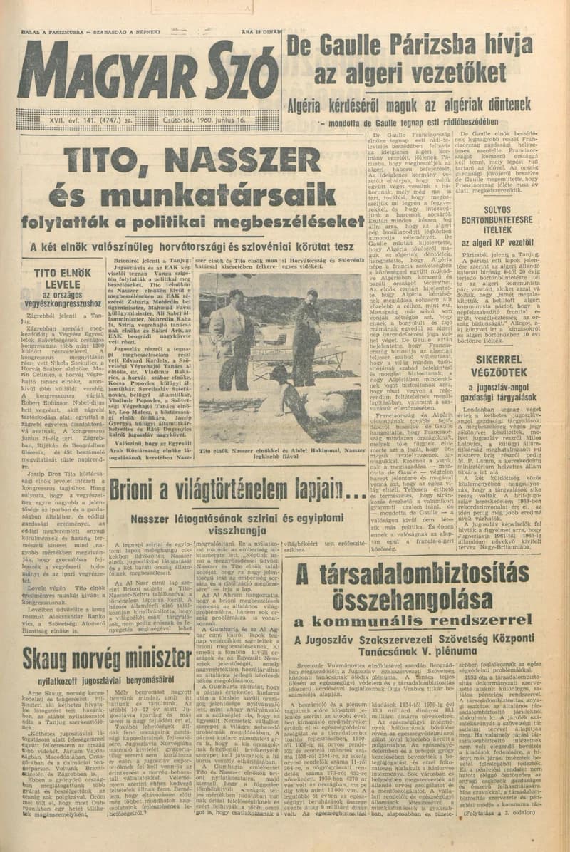 Magyar Szó, 17. évf. 1960. június 16. 141. sz. 1–12. oldal