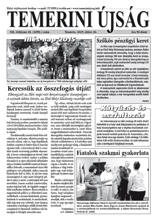 Temerini Újság, 21. évf. 2015. július 23. 30. sz.