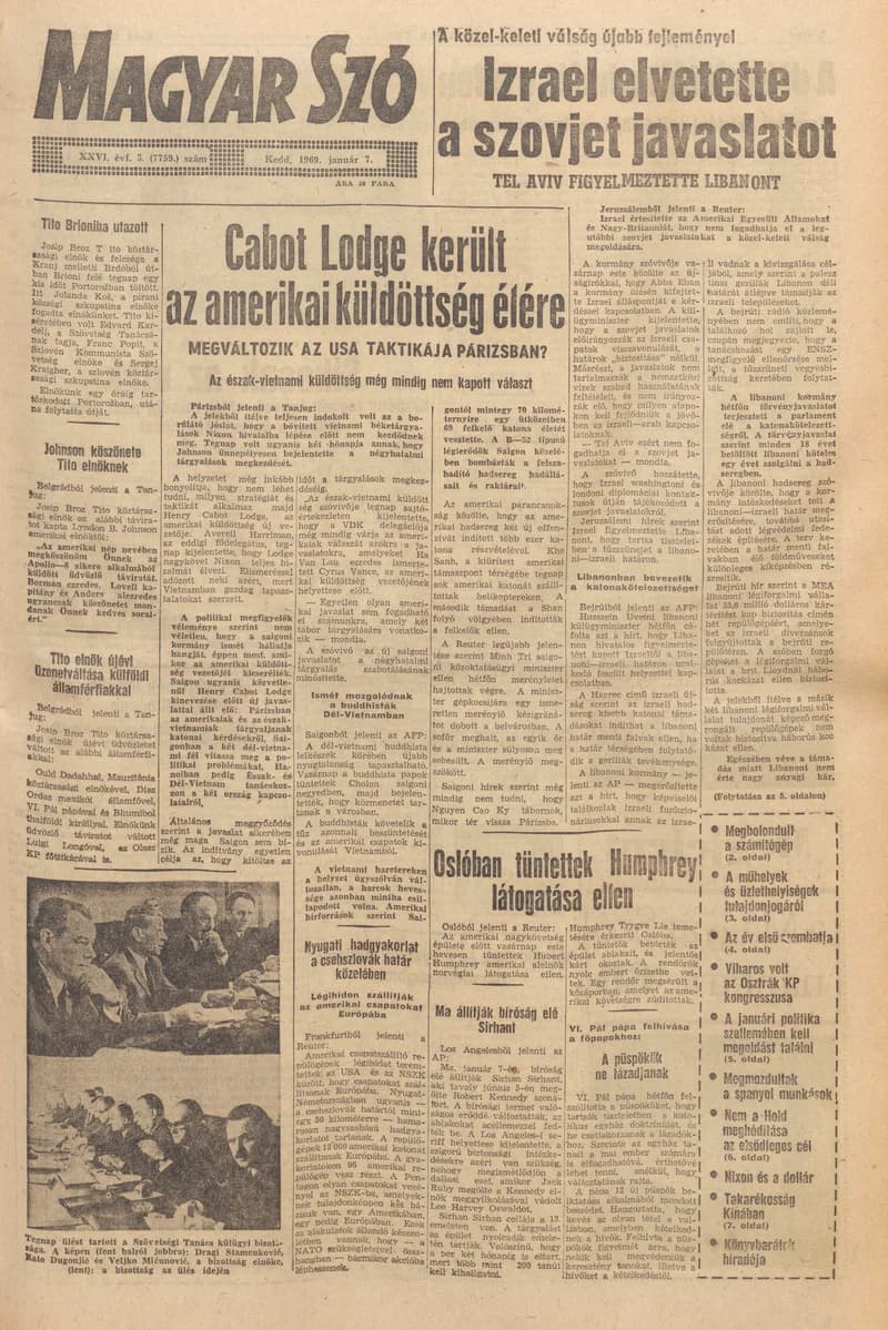 Magyar Szó, 26. évf. 1969. január 7. 5. sz. 1–16. oldal