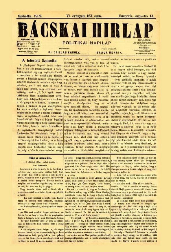 Bácskai Hirlap, 6. évf. 1902. augusztus 14. 163. sz.