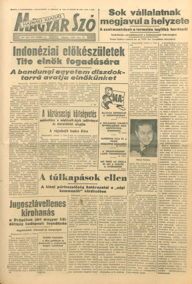 Magyar Szó, 15. évf. 1958. december 19. 312. sz. 1–20. oldal