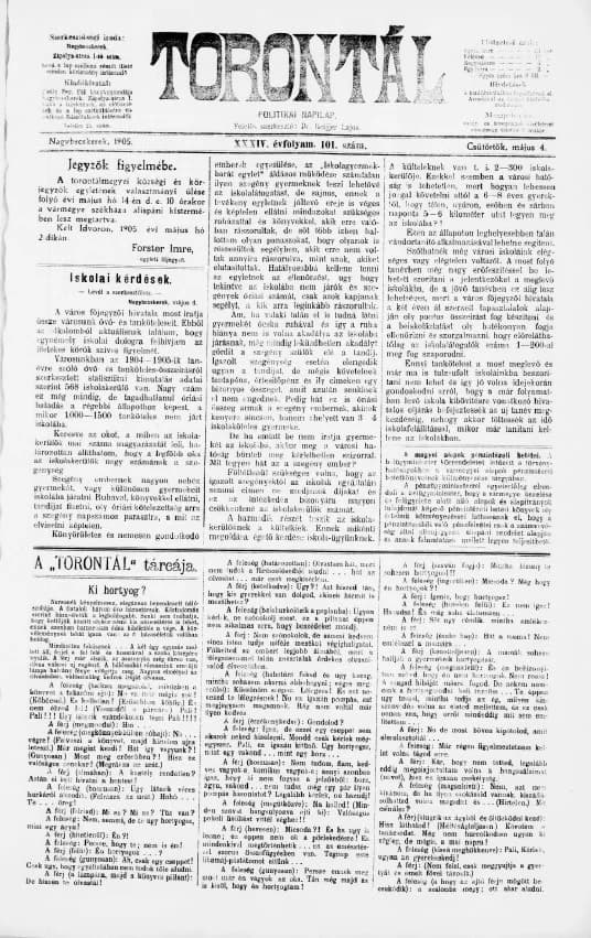 Torontál, 34. évf. 1905. május 4. 101. sz.