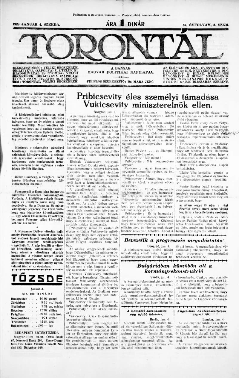 Torontál, 57. évf. 1928. január 4. 3. sz.