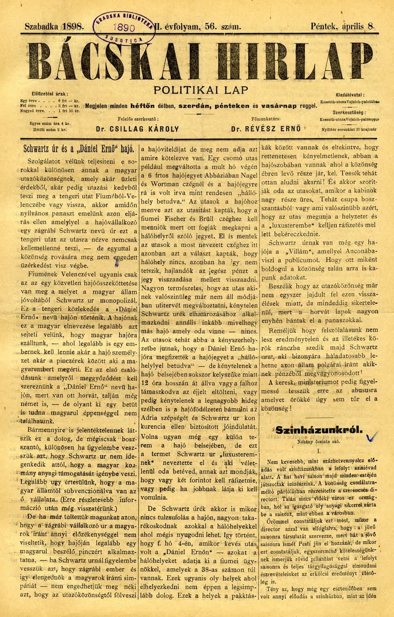 Bácskai Hirlap, 2. évf. 1898. április 8. 56. sz. 1–4. oldal