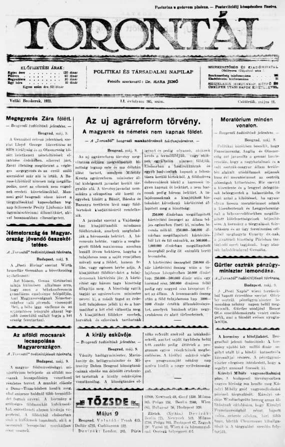 Torontál, 51. évf. 1922. május 11. 105. sz.
