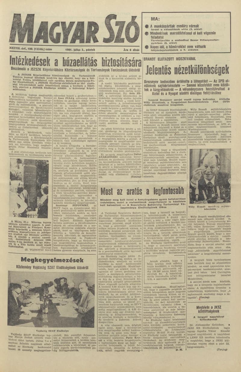 Magyar Szó, 38. évf. 1981. július 3. 180. sz.