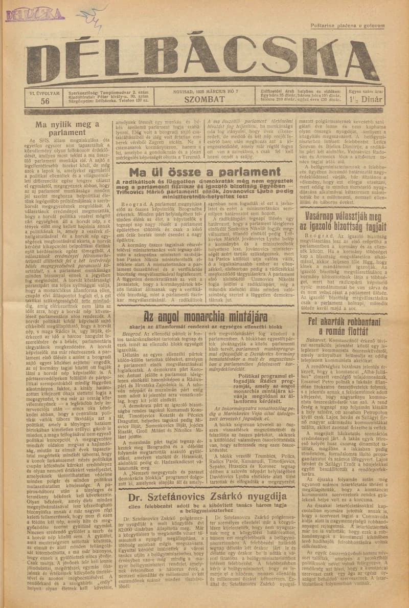 Délbácska, 6. évf. 1925. március 7. 56. sz.