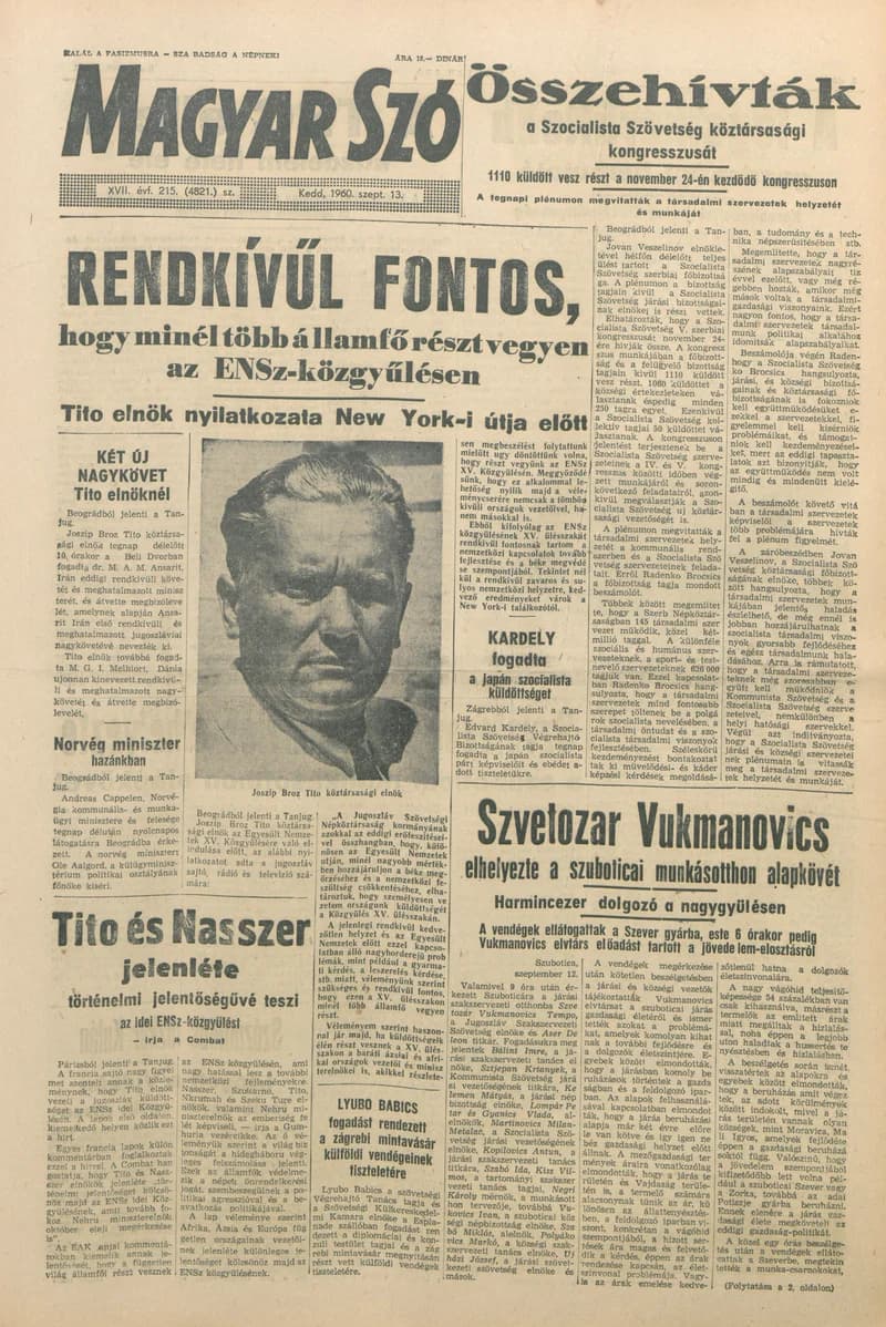 Magyar Szó, 17. évf. 1960. szeptember 13. 215. sz. 1–22. oldal