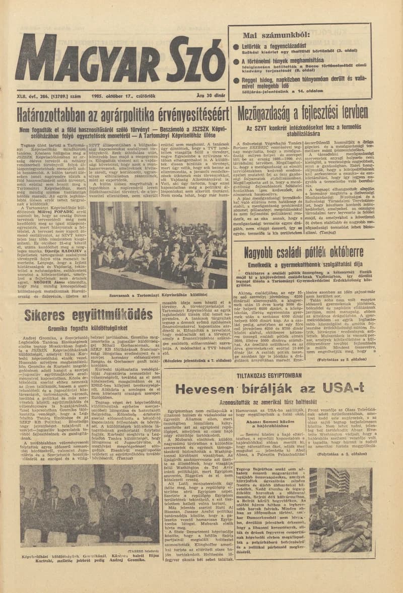 Magyar Szó, 42. évf. 1985. október 17. 286. sz. 1–20. oldal