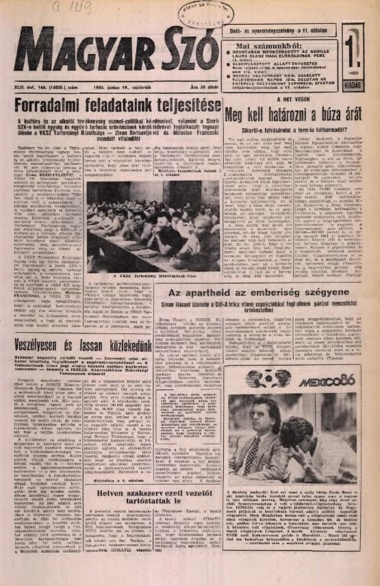 Magyar Szó, 43. évf. 1986. június 19. 166. sz. 1–20. oldal