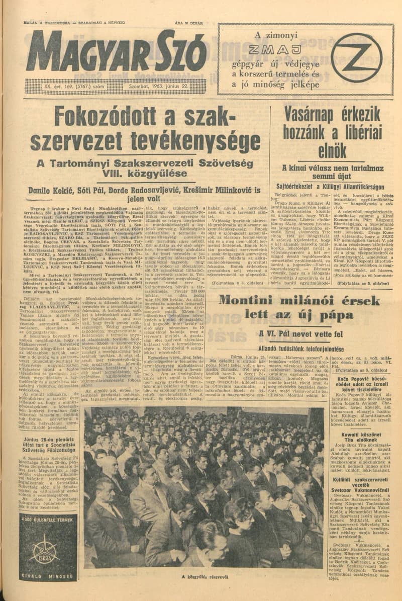 Magyar Szó, 20. évf. 1963. június 22. 169. sz. 1–12. oldal