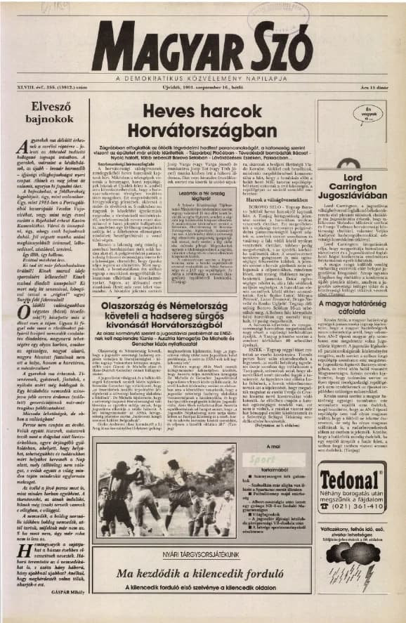 Magyar Szó, 48. évf. 1991. szeptember 16. 255. sz. 1–20. oldal