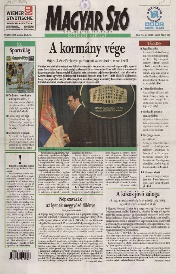 Magyar Szó, 65. évf. 2008. március 10. 56. sz. 1–20. oldal