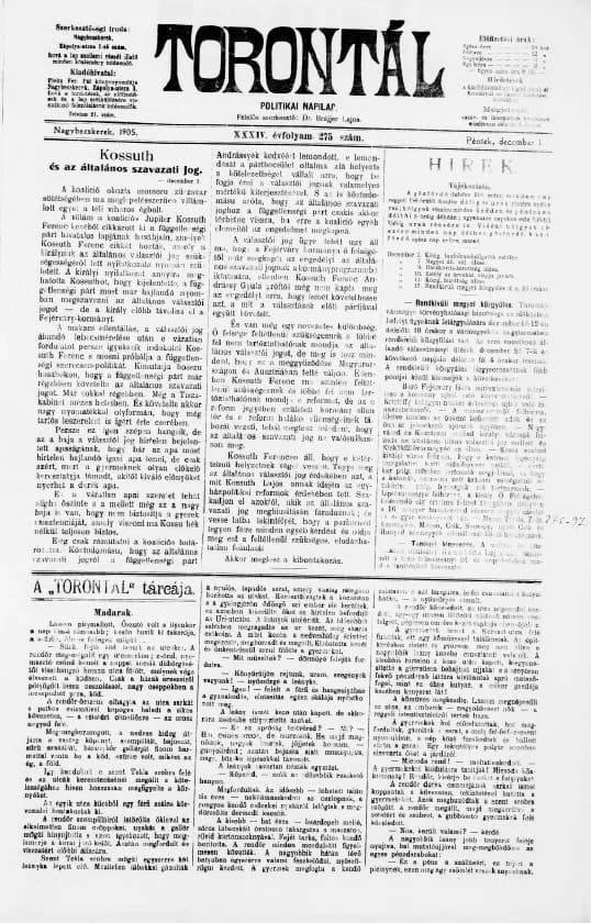 Torontál, 34. évf. 1905. december 1. 275. sz.