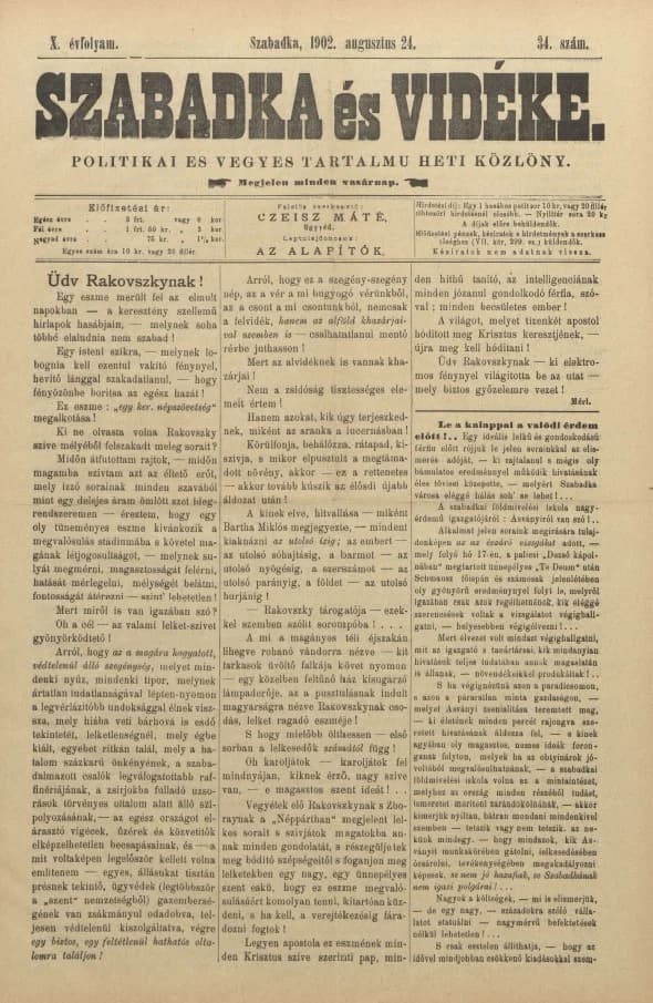 Szabadka és vidéke II, 10. évf. 1902. augusztus 24. 34. sz.
