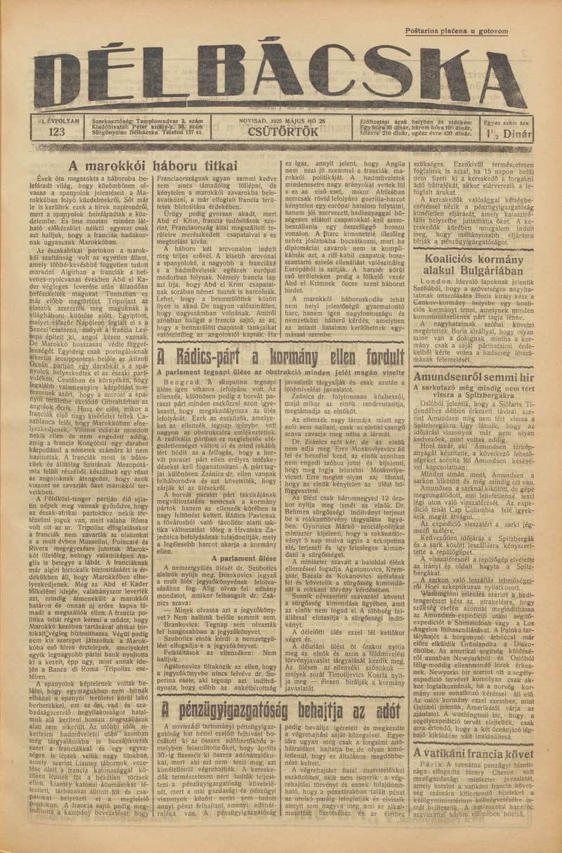 Délbácska, 6. évf. 1925. május 28. 123. sz.