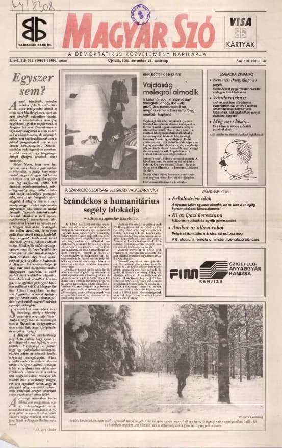 Magyar Szó, 50. évf. 1993. november 21. 315–318. sz. 1–24. oldal