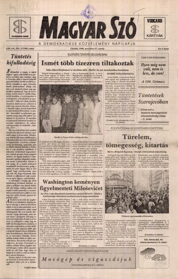 Magyar Szó, 53. évf. 1996. november 27. 281. sz. 1–16. oldal