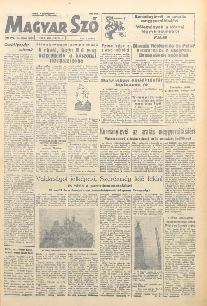 Magyar Szó, 8. évf. 1951. július 3. 156. sz. 1–4. oldal