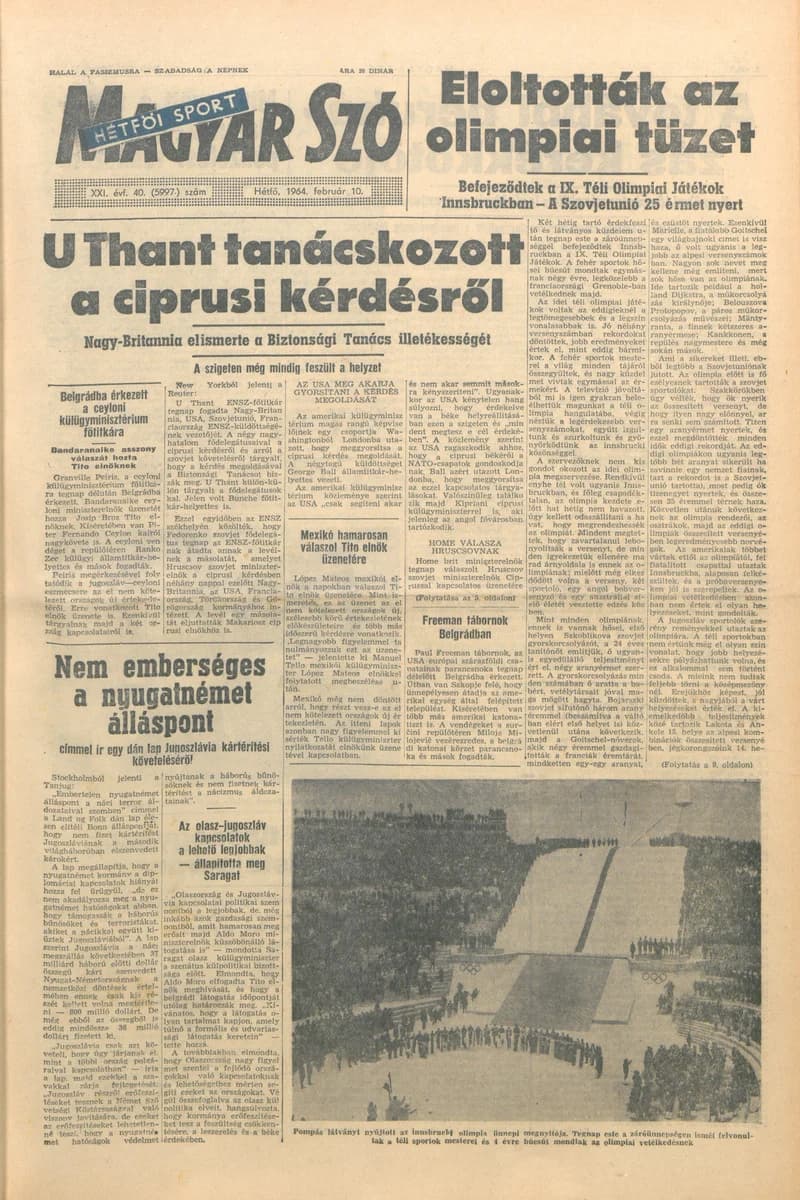 Magyar Szó, 21. évf. 1964. február 10. 40. sz. 1–16. oldal