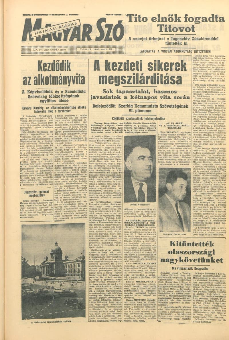 Magyar Szó, 19. évf. 1962. szeptember 20. 260. sz.