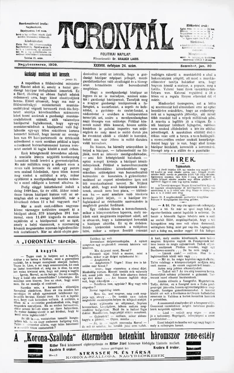 Torontál, 38. évf. 1909. január 30. 24. sz.