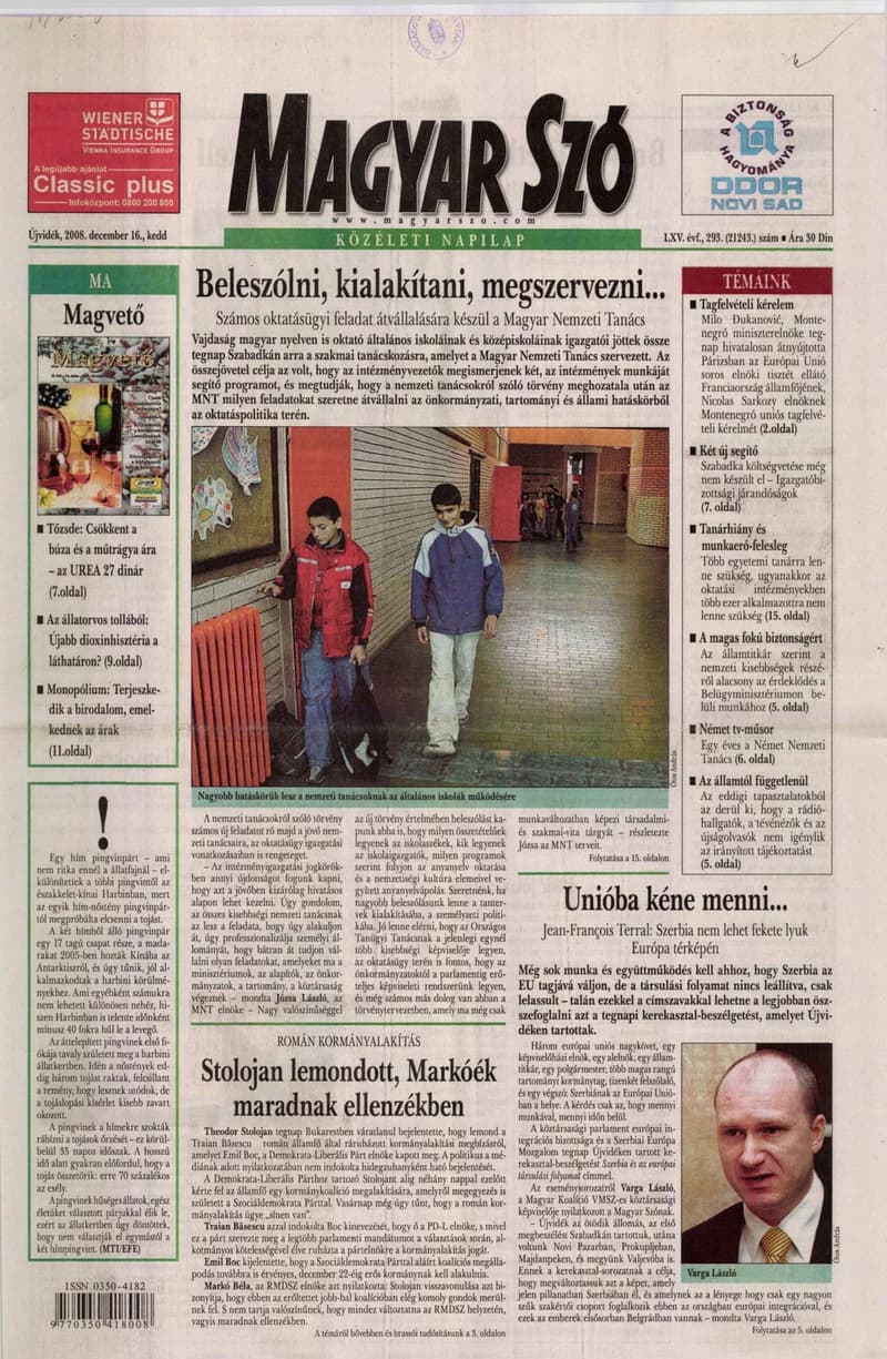 Magyar Szó, 65. évf. 2008. december 16. 293. sz. 1–20. oldal