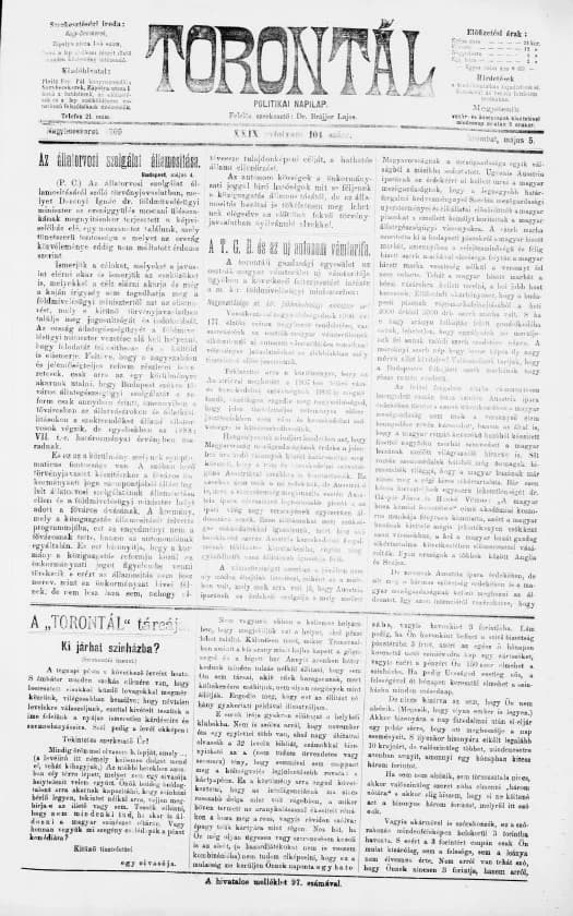 Torontál, 29. évf. 1900. május 5. 104. sz.