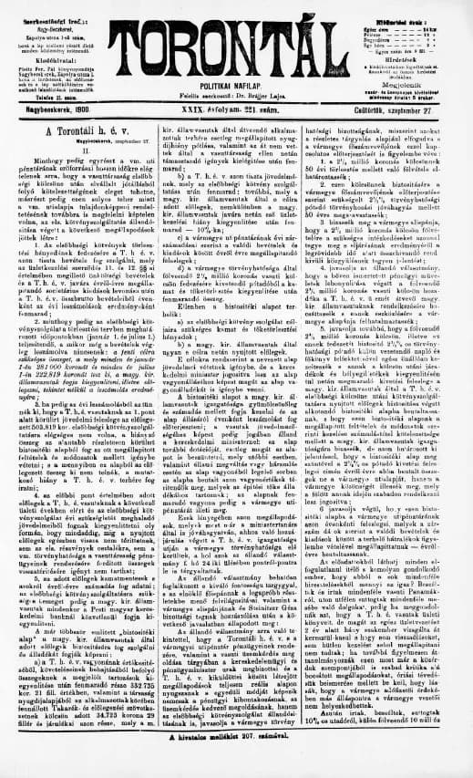Torontál, 29. évf. 1900. szeptember 27. 221. sz.