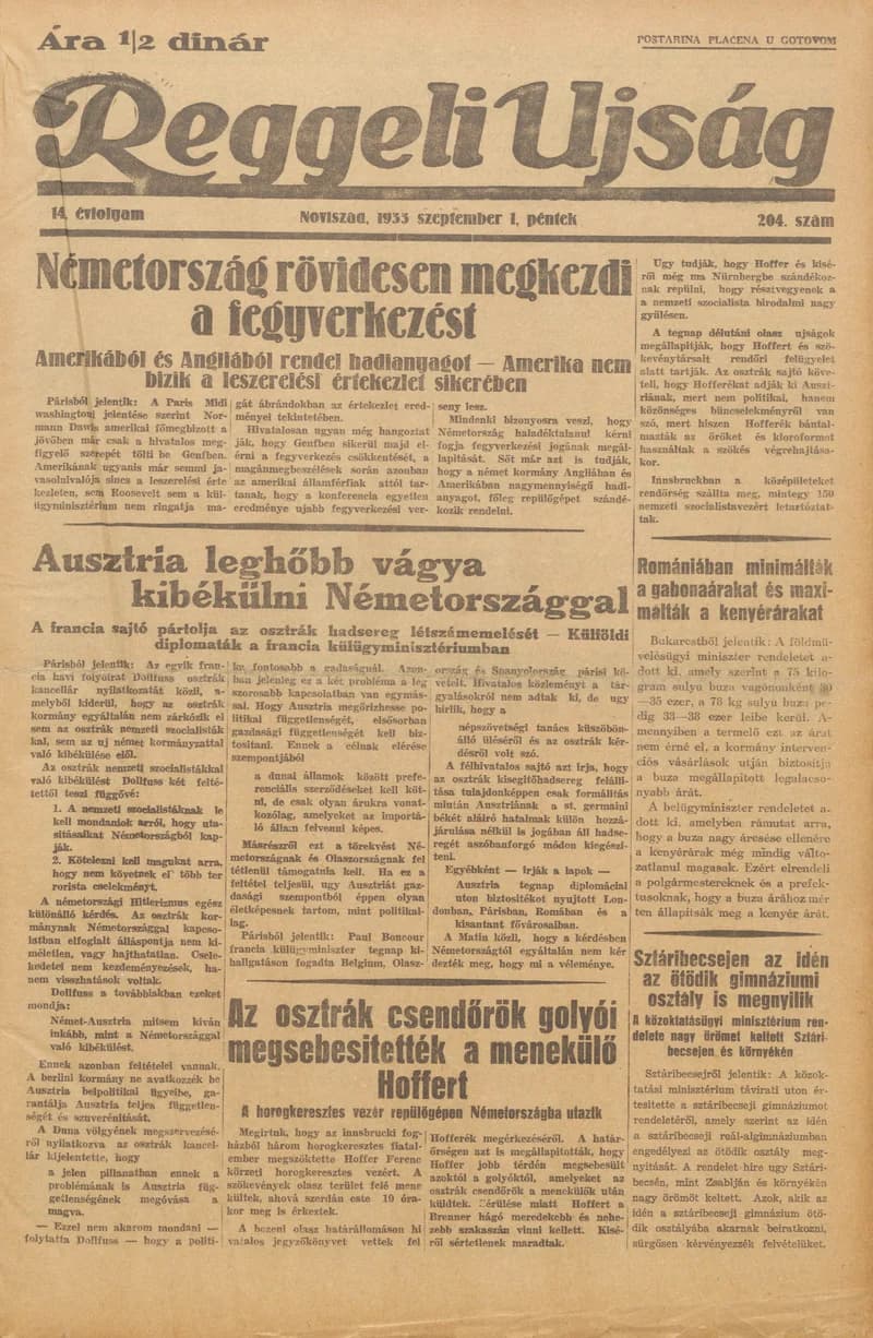 Reggeli Újság, 14. évf. 1933. szeptember 1. 204. sz.