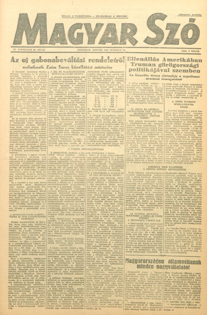 Magyar Szó, 4. évf. 1947. március 21. 67. sz. 1–8. oldal