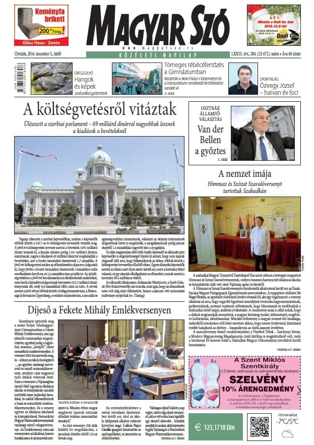 Magyar Szó, 73. évf. 2016. december 5. 284. sz. 1–20. oldal