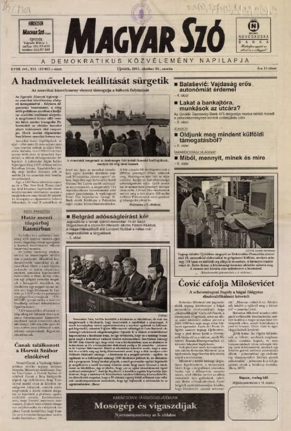 Magyar Szó, 58. évf. 2001. október 31. 251. sz. 1–16. oldal