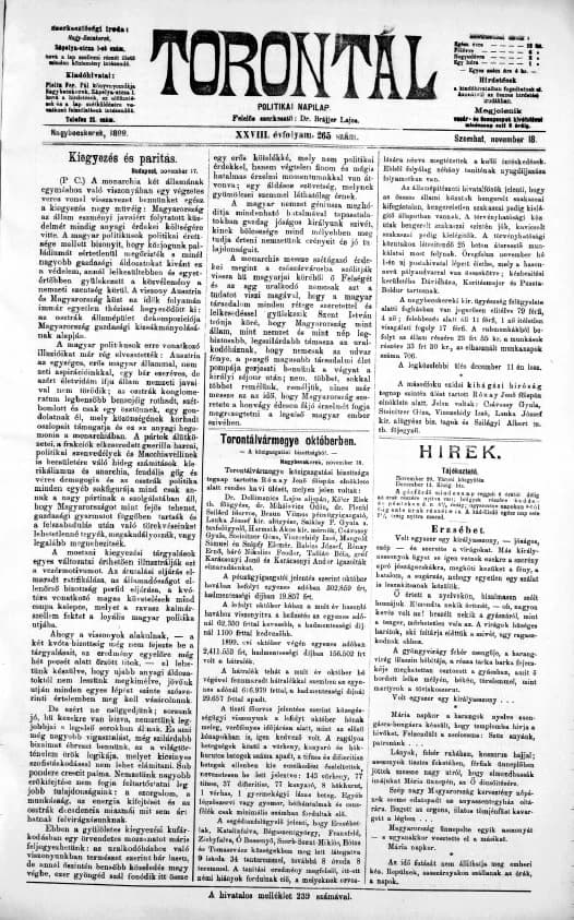 Torontál, 28. évf. 1899. november 18. 265. sz.