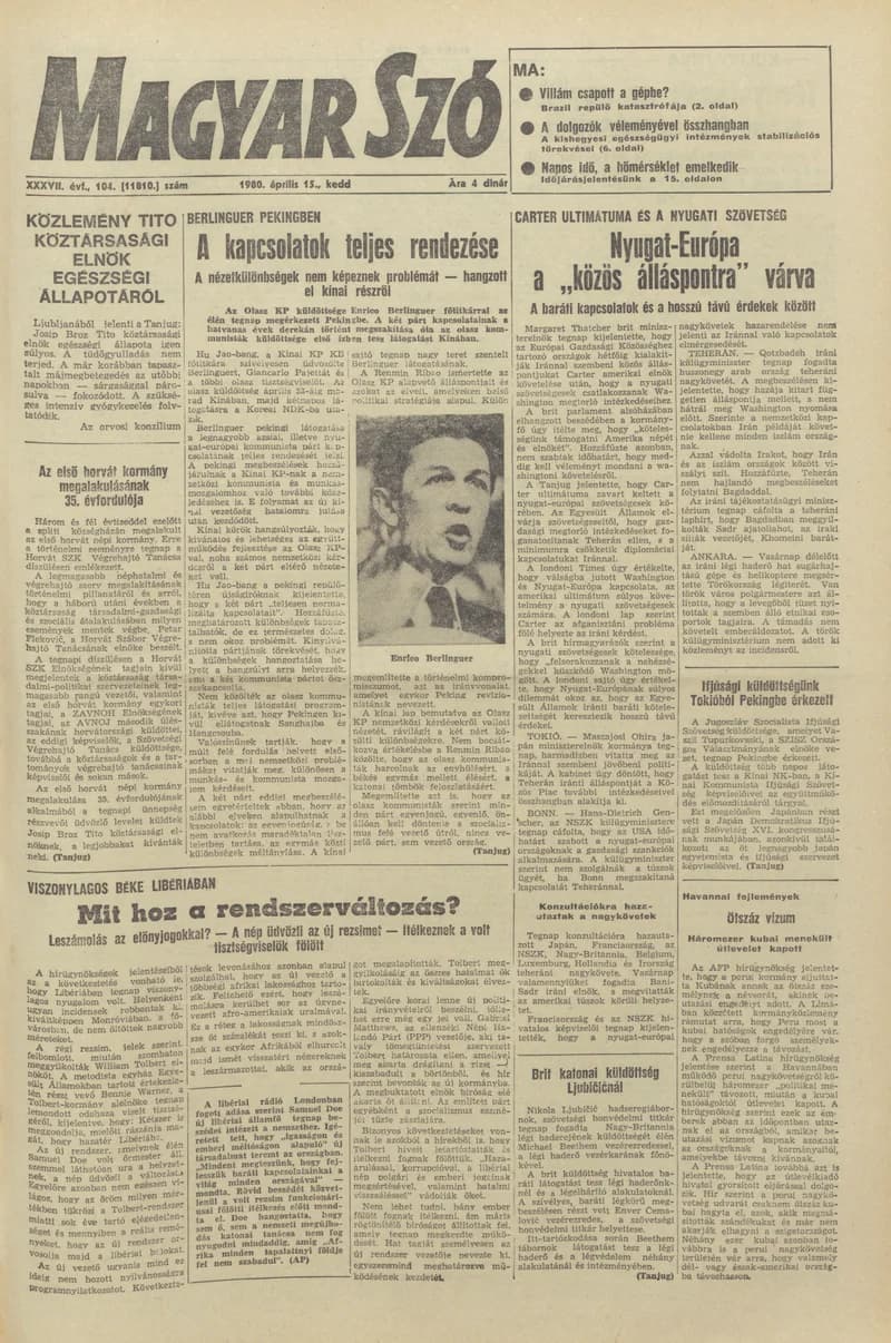 Magyar Szó, 37. évf. 1980. április 15. 104. sz. 1–20. oldal
