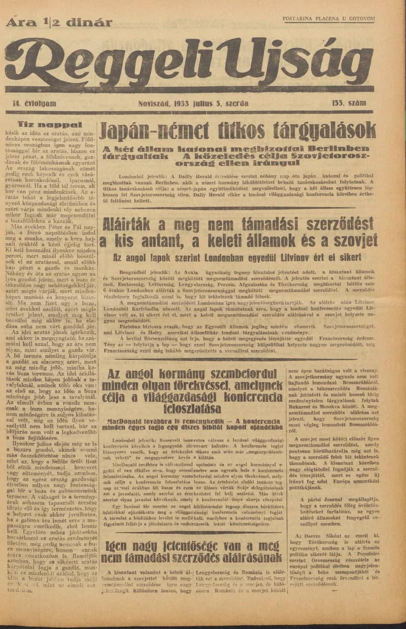 Reggeli Újság, 14. évf. 1933. július 5. 155. sz.