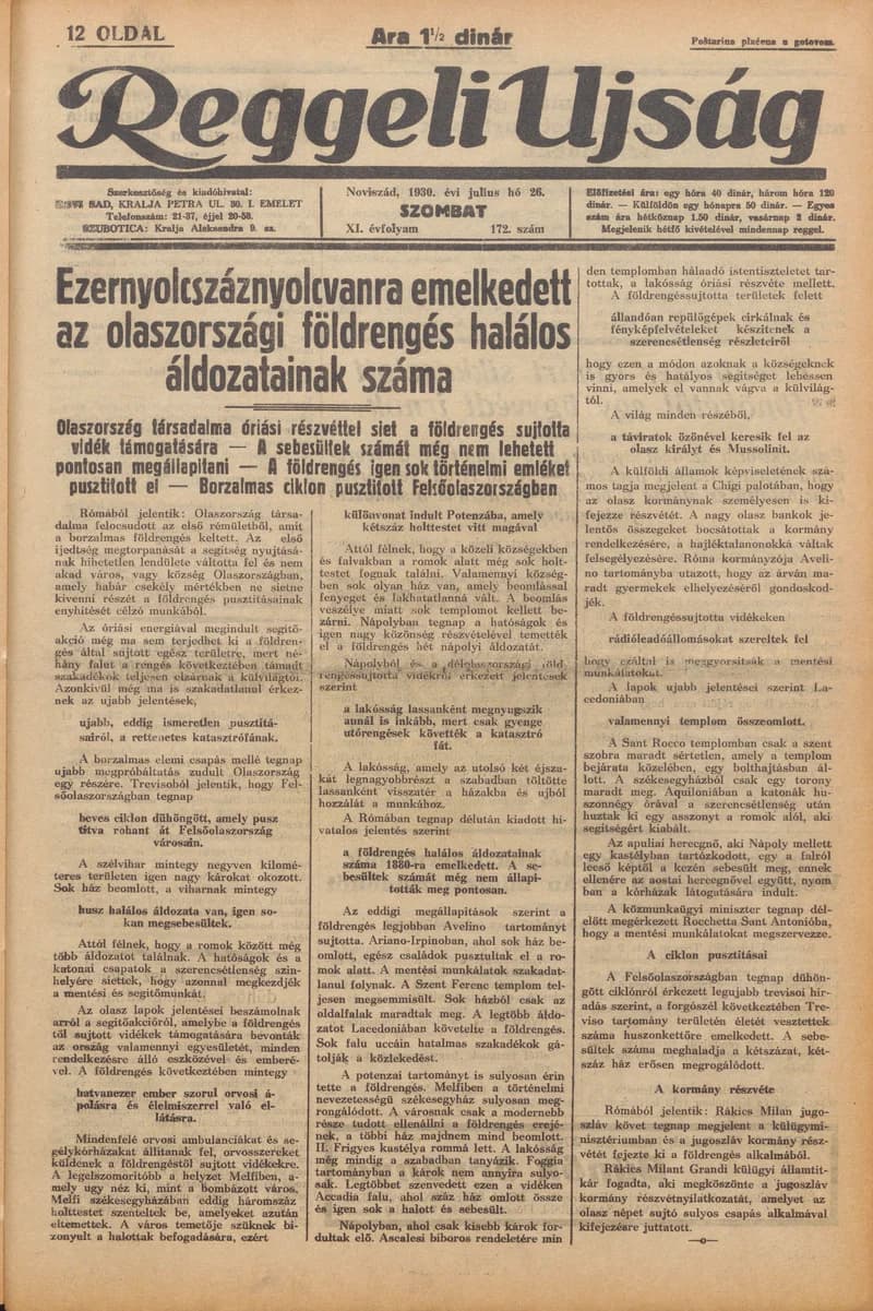 Reggeli Újság, 11. évf. 1930. július 26. 172. sz.