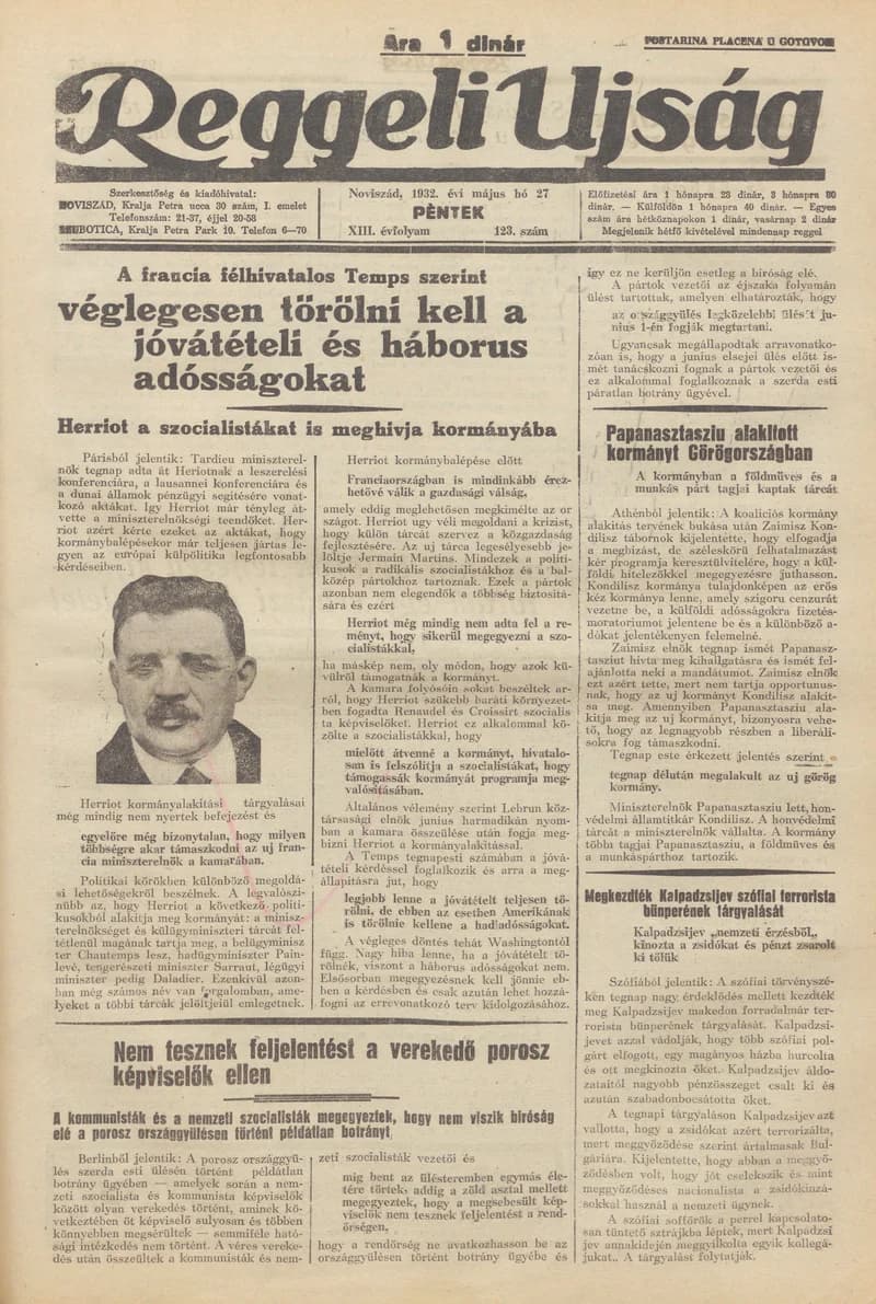 Reggeli Újság, 13. évf. 1932. május 27. 123. sz.