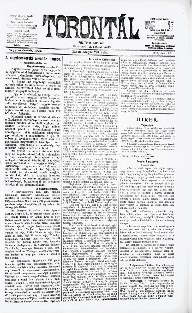 Torontál, 37. évf. 1908. december 28. 296. sz.